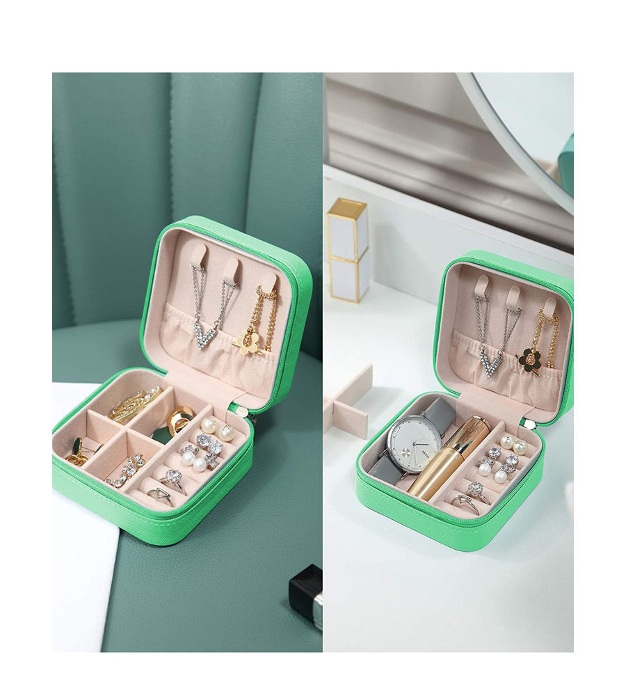 YouBella Jewellery Organiser Jewellery Make up Box PU Leather Zipper Portable Travel Storage Box Case with Dividers Container for Rings, Earrings, Necklace Home Organizer (Green)